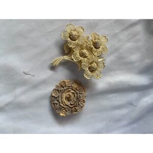 Lot Vintage 1940's WWII Celluloid Filigree Flower Bouquet AND Roses Brooch Pin